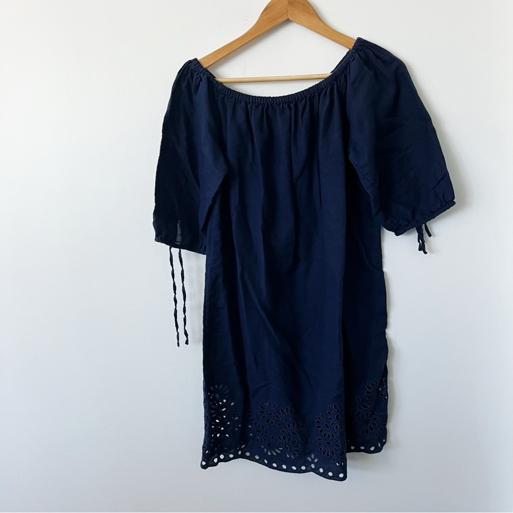 Adorable J. Crew cotton linen blend navy blue lace dress